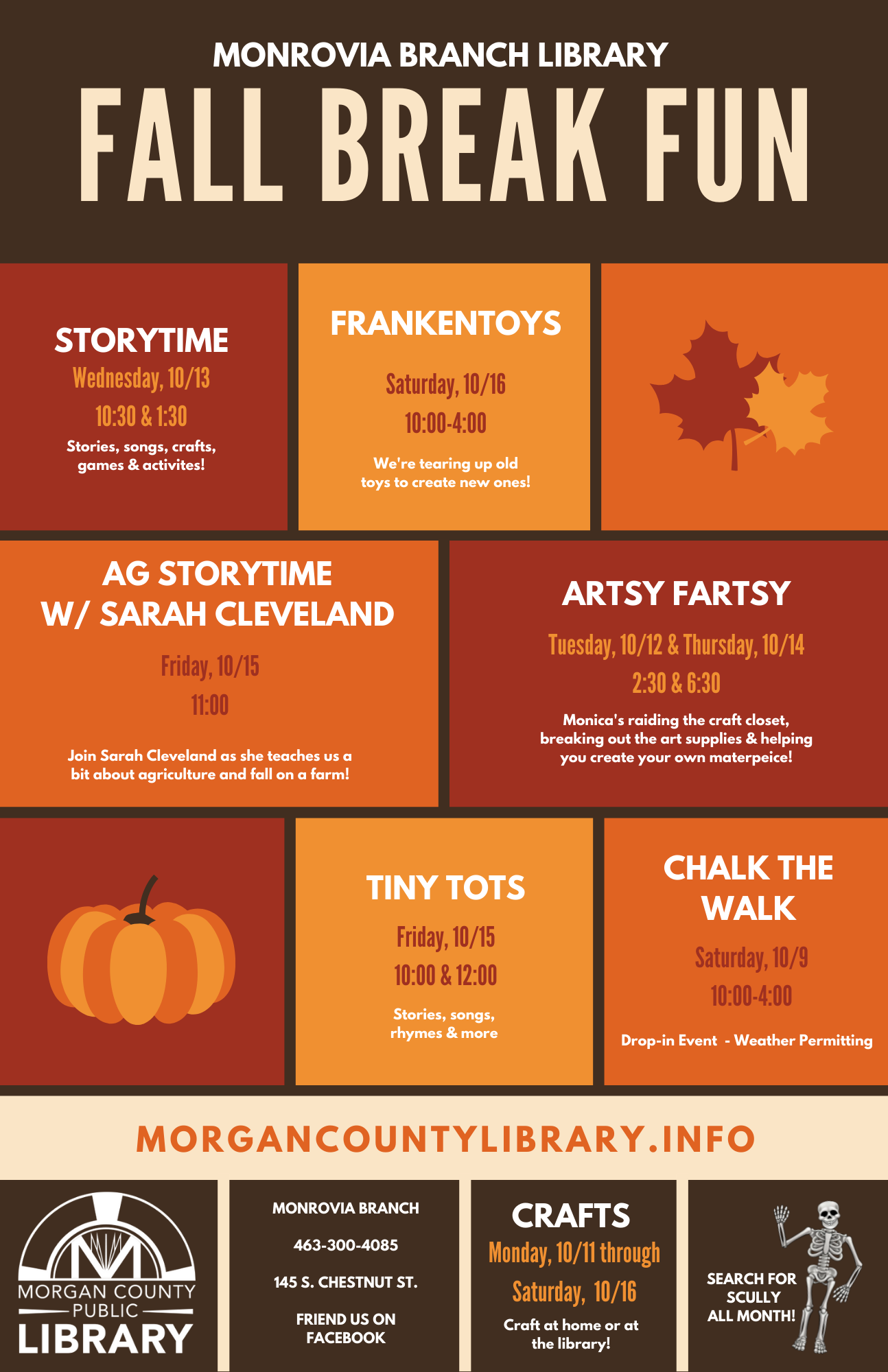 fall colors; grid style layout; with info for the programs happening 10/9-16