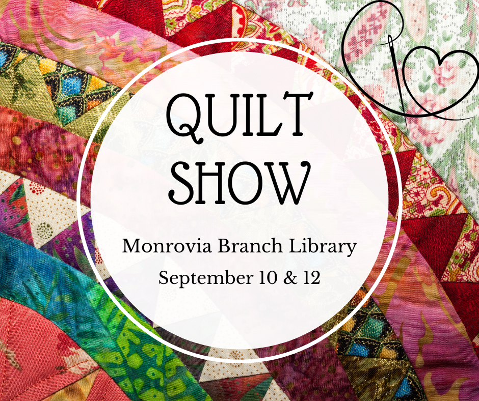 Colorful quilt background with "Quilt Show" in center