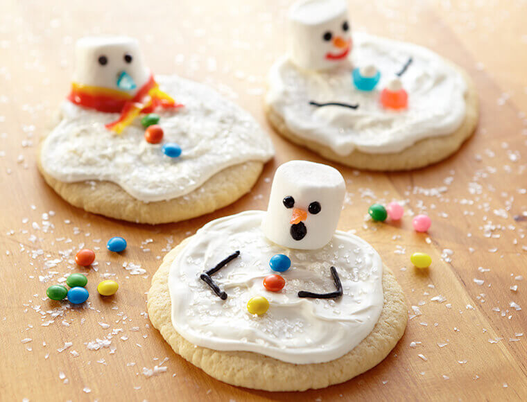 Cookies decorated to look like snowmen