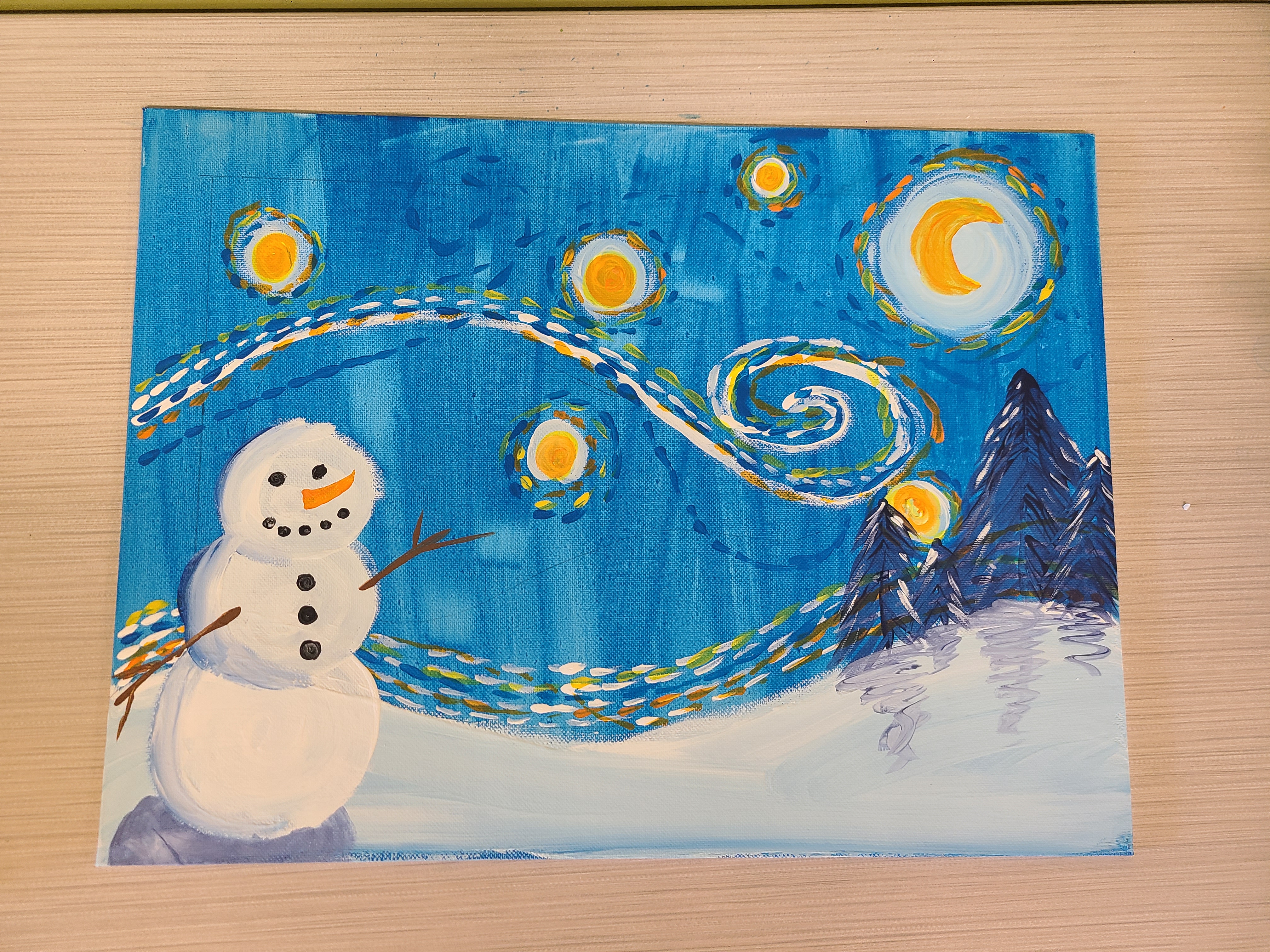 Snowman with a blue starry night background