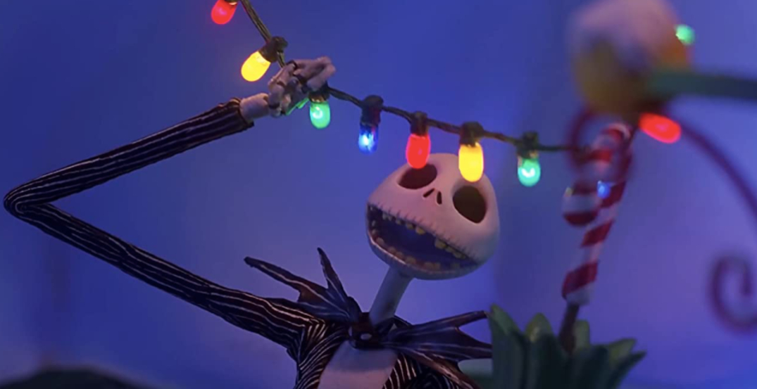 A skeleton with Christmas lights