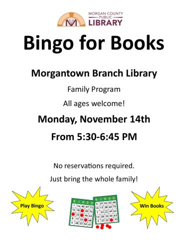 Bingo for Books Morgantown Branch Nov. 14th