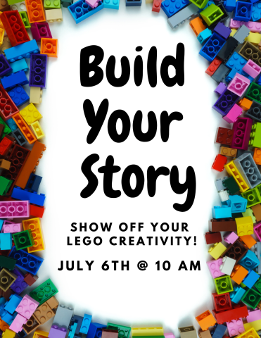 caption "Build You Story" surrounded by Lego pieces