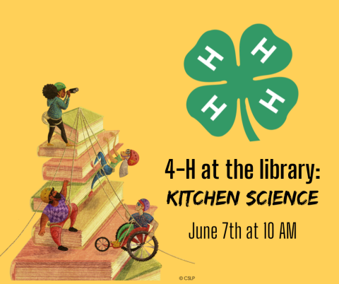 Hikers climb stack of books to spot 4-H logo