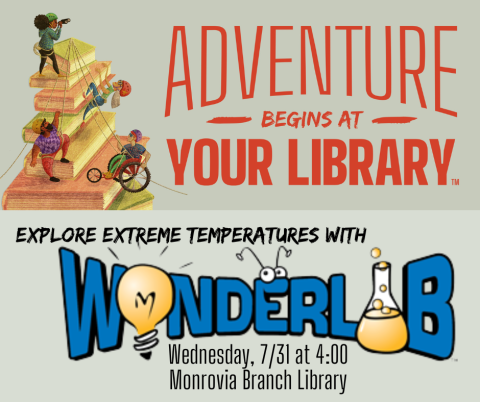 Adventure Begins at Your Library graphic and WonderLab logo
