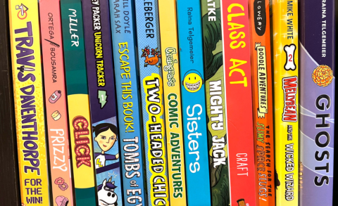 a row of tween friendly graphic novels