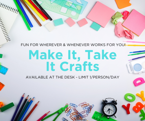 craft supplies surrounding text on white background