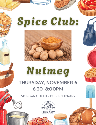baking implements surround a picture of nutmeg