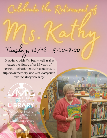 photo of Kathy Burns holding a book on a celebratory background