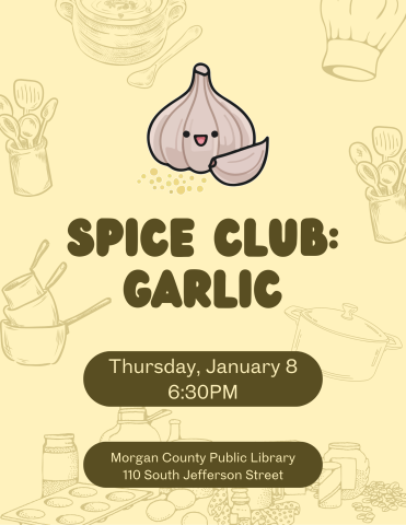 information about the program on a yellow background with a cartoon bulb of garlic