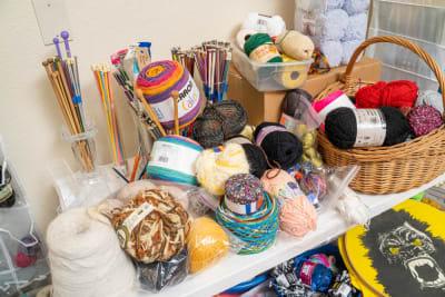 a table filled with craft supplies