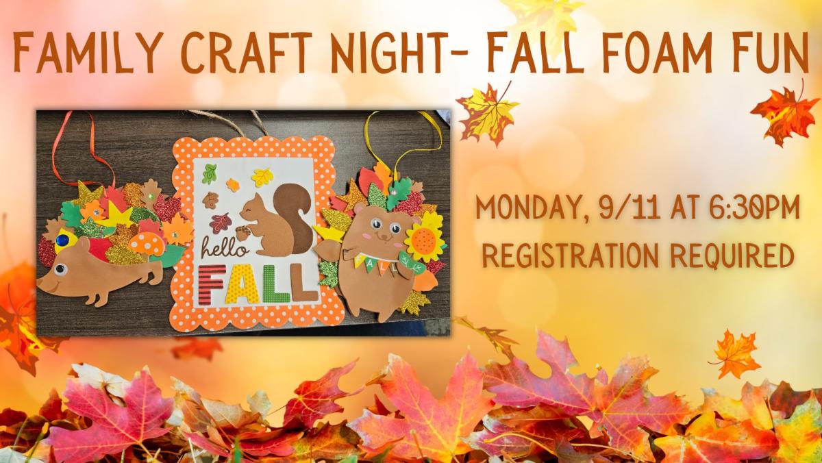 Fall leaves with a picture of foam squirrel and hedgehog crafts