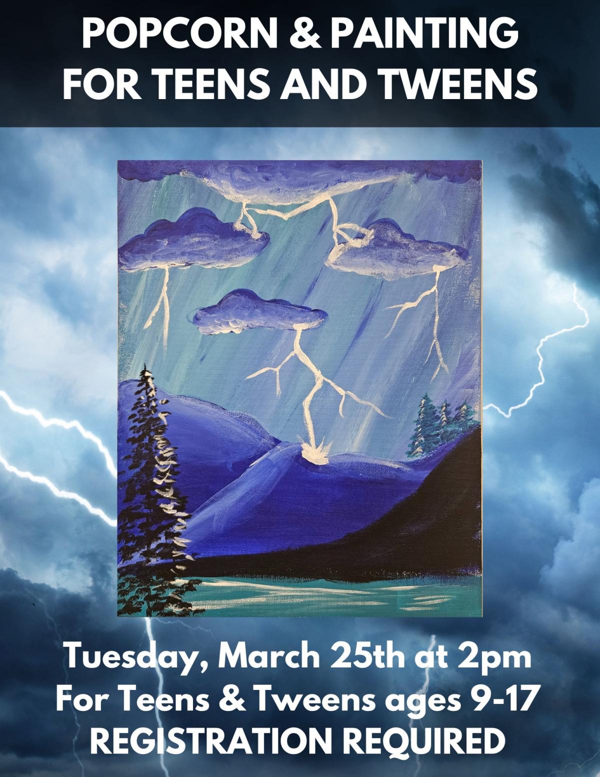 Painting of a thunderstorm with lightning