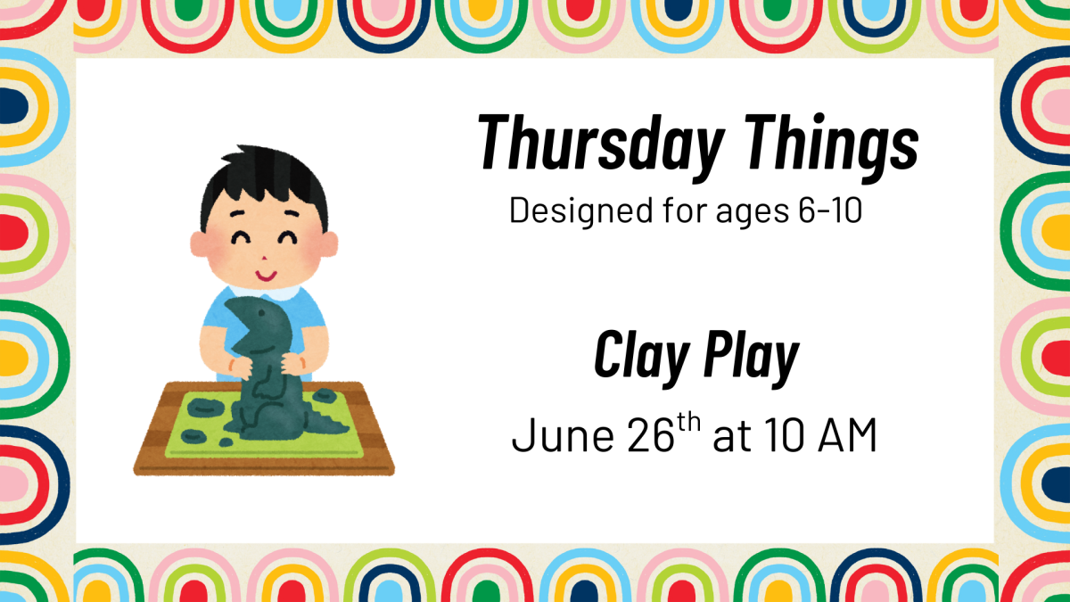 child making a clay sculpture and text in rainbow border