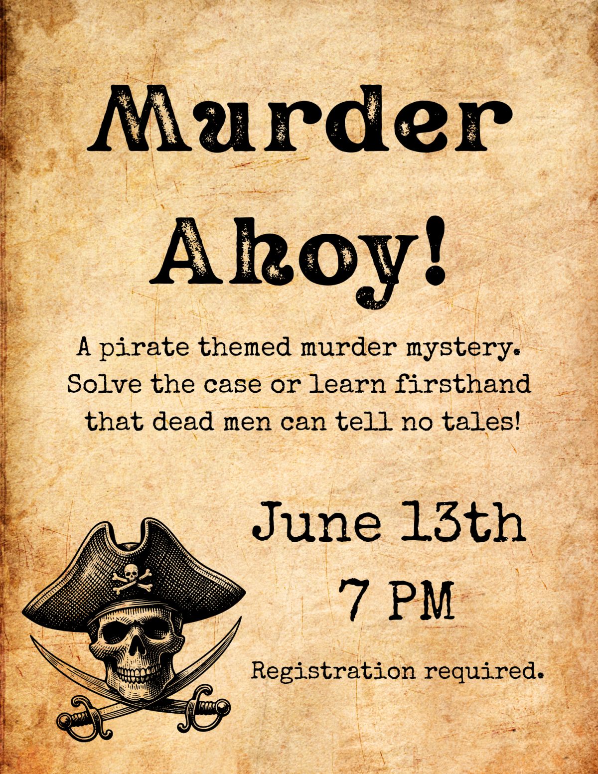 Pirate skull and crossbones on old parchment