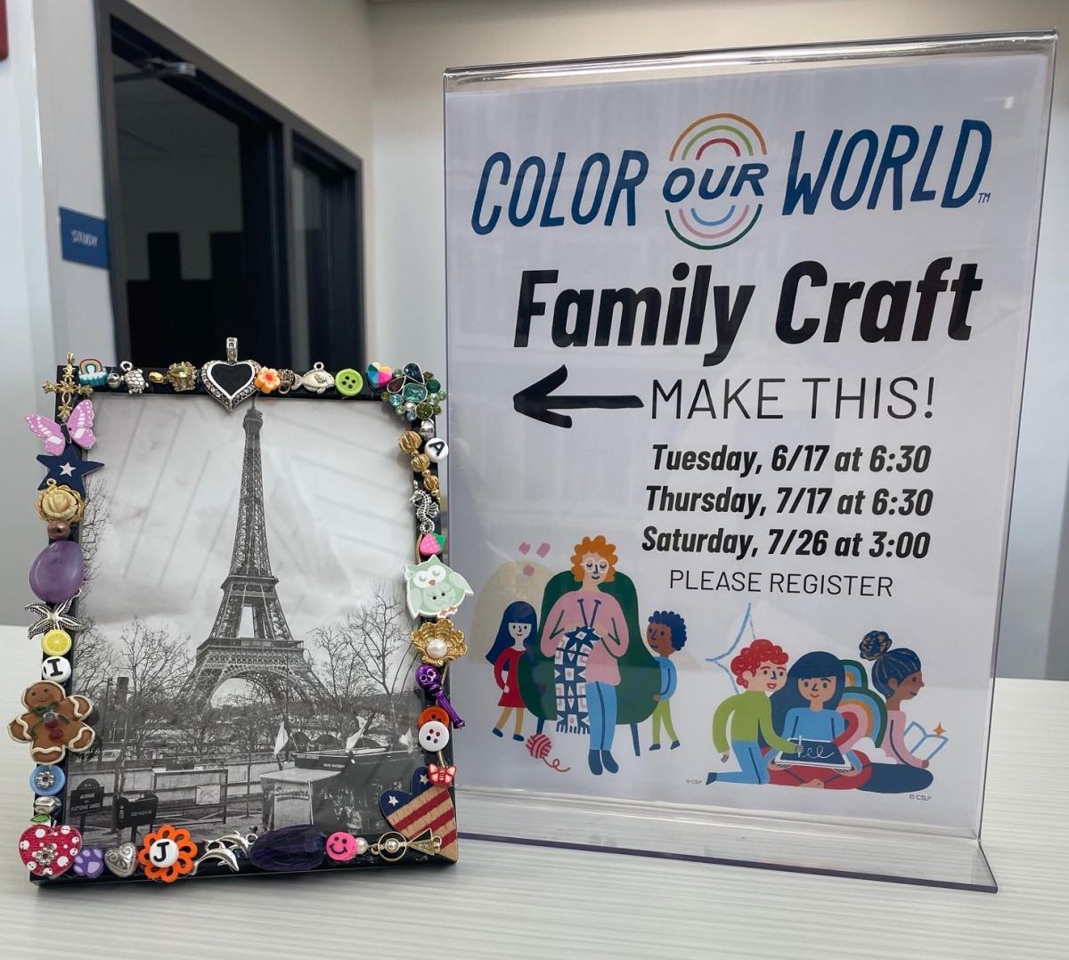 photo of decorated picture frame craft and sign with text