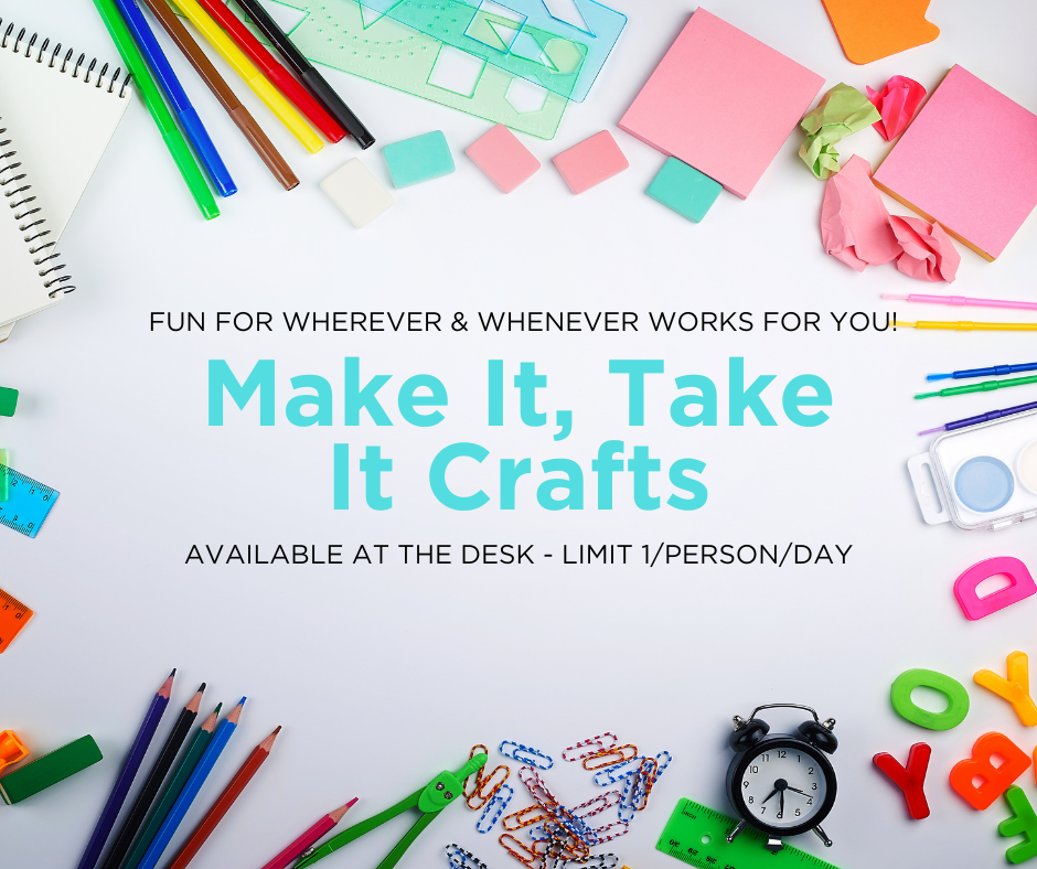 craft supplies surrounding text on white background