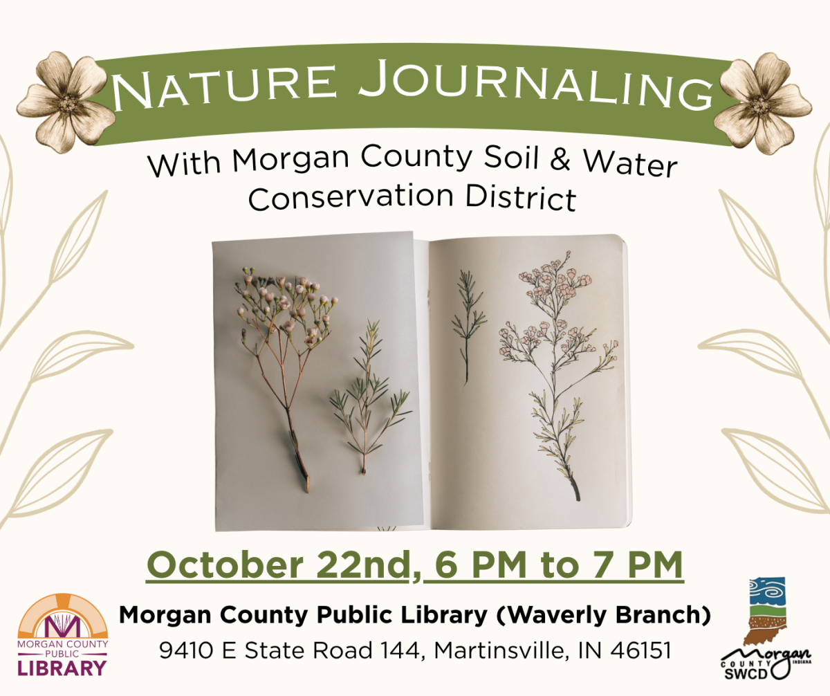 A flyer that says Nature Journaling on October 22nd at the Waverly Branch